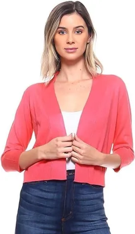 NE PEOPLE Women's Crop Cardigan  Lightweight 3/4 Sleeve Open Front Cropped Shrugs Classic Knit Sweater (S-3XL)