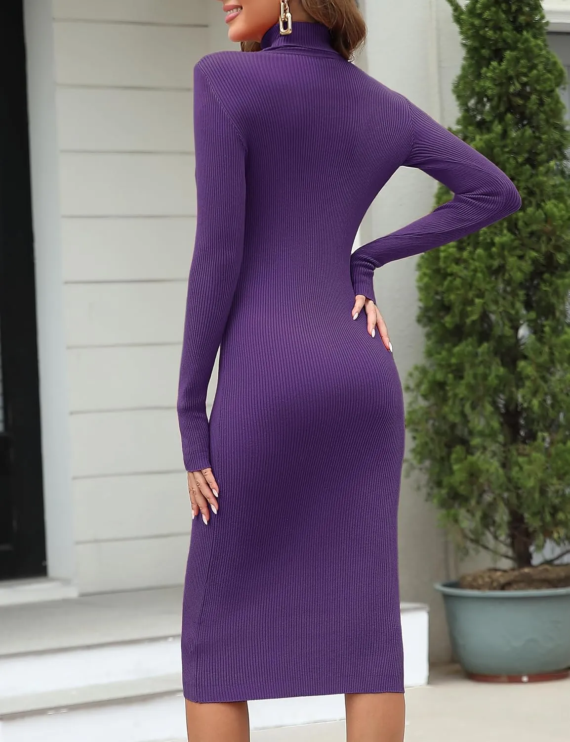 ninovino Women's Turtleneck Ribbed Knit Long Sleeve Slim Fit Sweater Dress