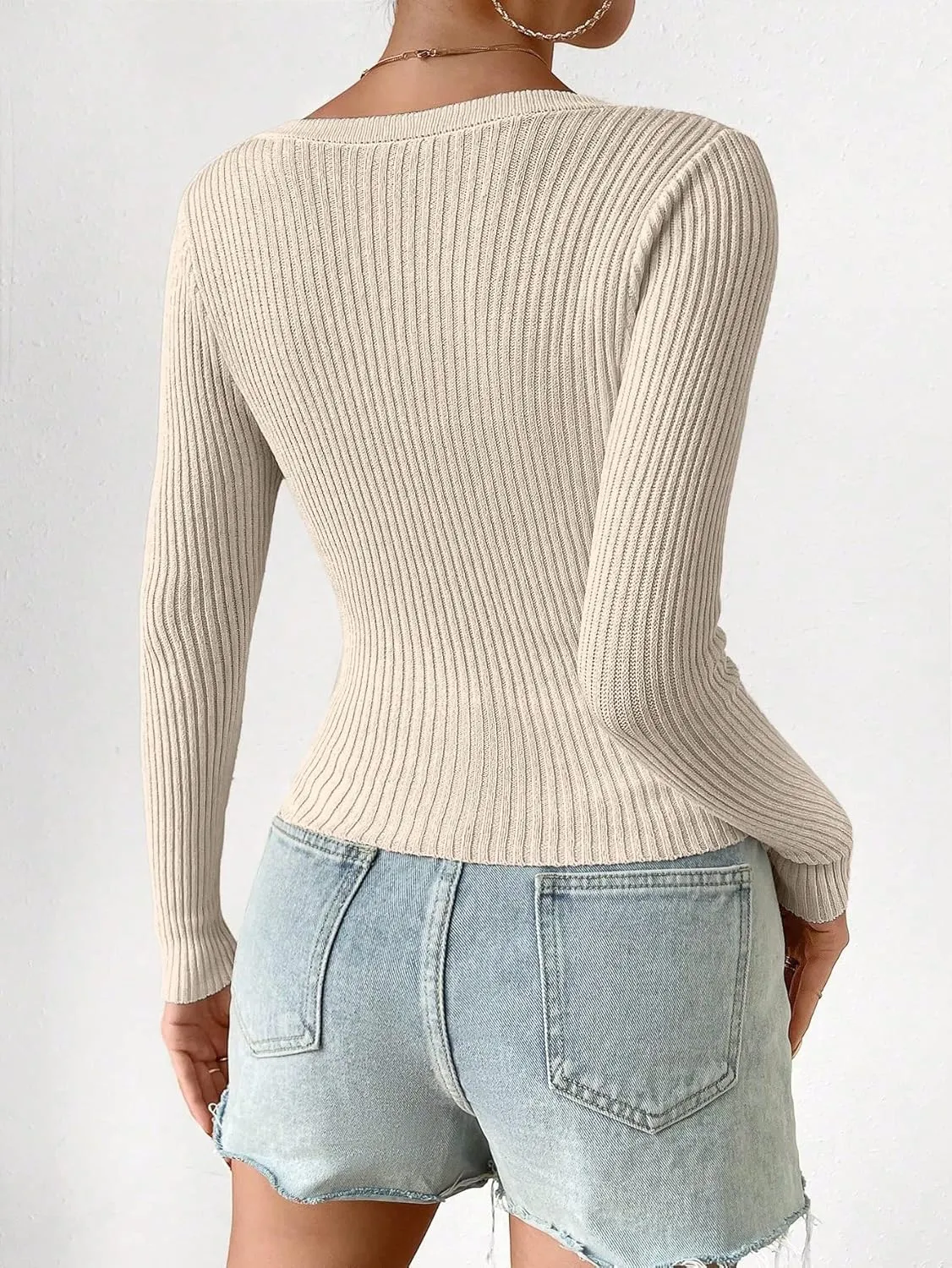 SHENHE Women's Ribbed Knit Button Down V Neck Lightweight Cropped Cardigan Sweater