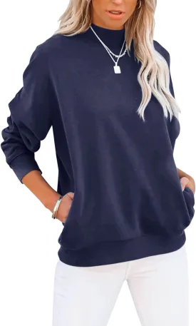 TICTICMIMI Women's Casual Long Sleeve Sweatshirt Tops Mock Turtleneck Lightweight Tunic Fall Pullover with Pocket