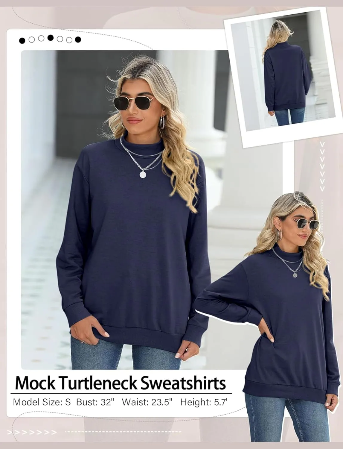 TICTICMIMI Women's Casual Long Sleeve Sweatshirt Tops Mock Turtleneck Lightweight Tunic Fall Pullover with Pocket