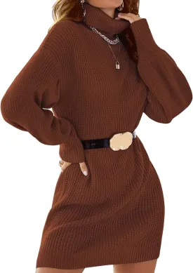Womens Cute Turtleneck Cable Knit Sweater Dress Fall 2024 Dressy Casual Lightweight Slim Fit Mini Dresses