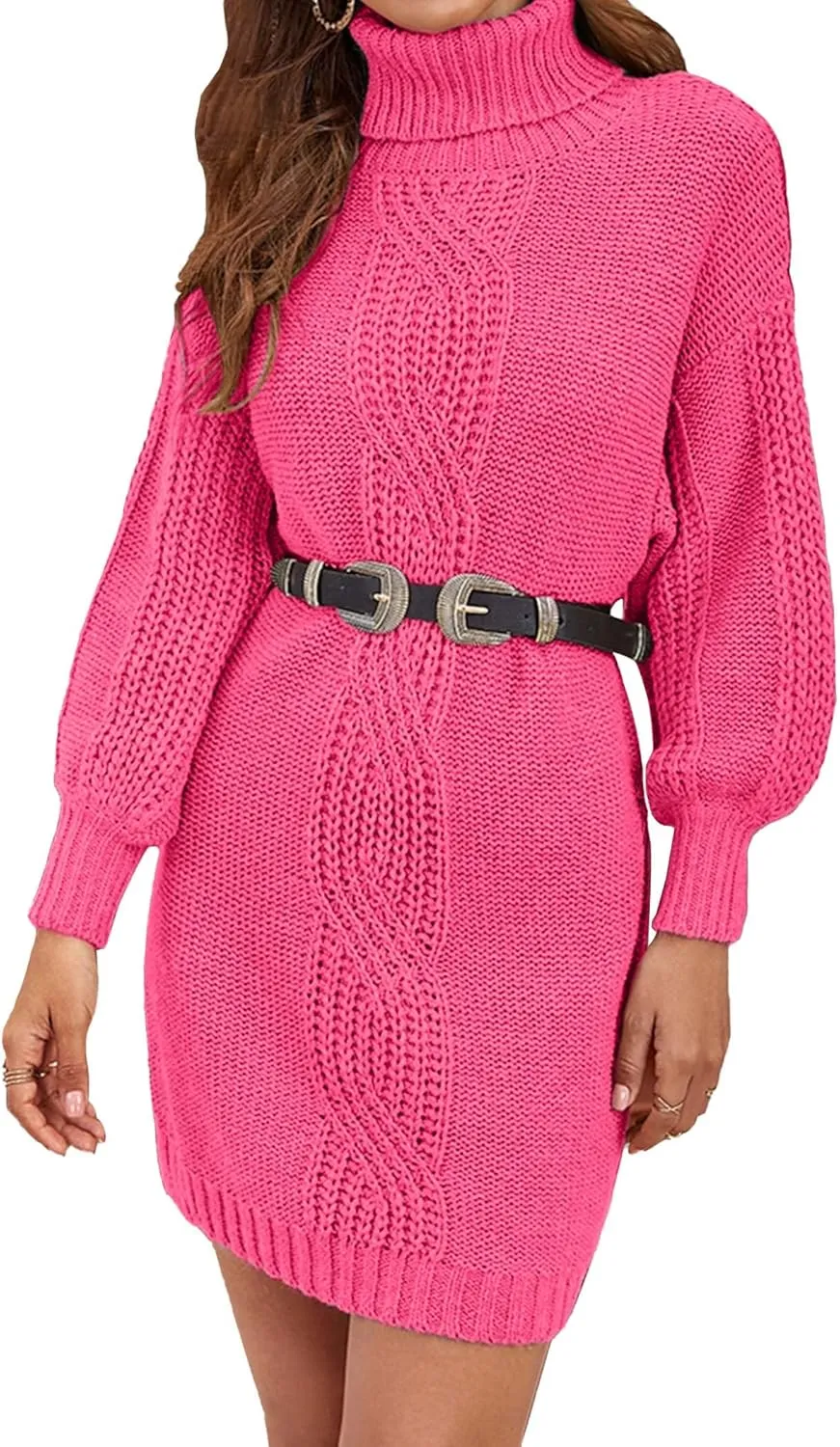 Womens Cute Turtleneck Cable Knit Sweater Dress Fall 2024 Dressy Casual Lightweight Slim Fit Mini Dresses