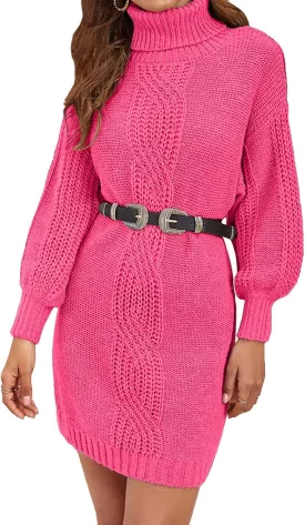 Womens Cute Turtleneck Cable Knit Sweater Dress Fall 2024 Dressy Casual Lightweight Slim Fit Mini Dresses