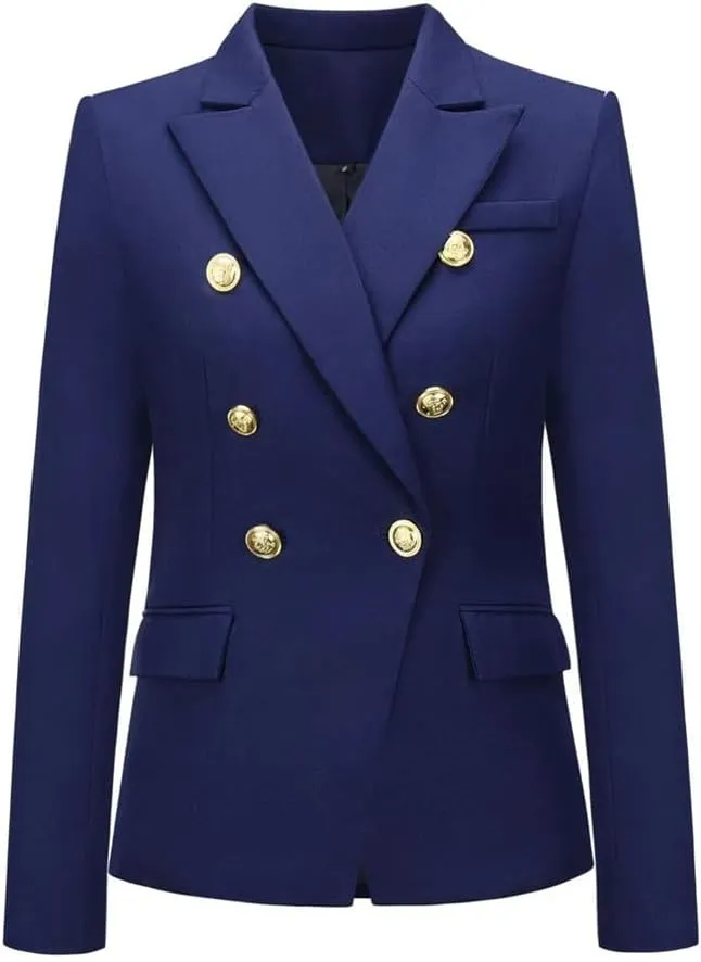 WomenS Fashionable Short Double Breasted Jacket Solid Blazer Notched Collar Long Sleeve Loose Fit Coat