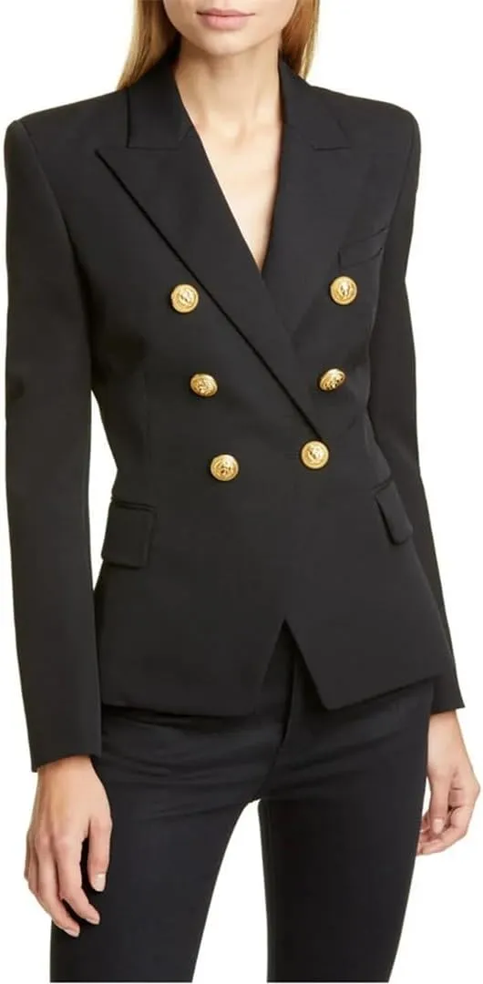 WomenS Fashionable Short Double Breasted Jacket Solid Blazer Notched Collar Long Sleeve Loose Fit Coat