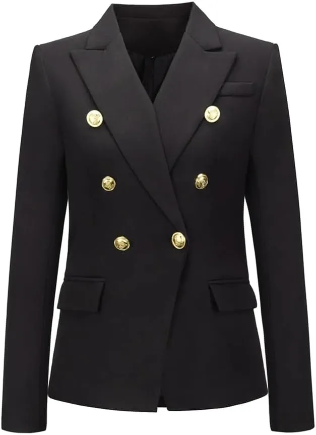 WomenS Fashionable Short Double Breasted Jacket Solid Blazer Notched Collar Long Sleeve Loose Fit Coat