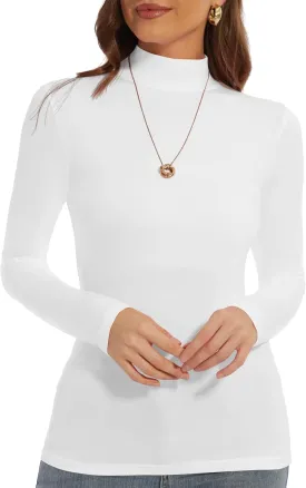 Womens Long Sleeve Mock Turtleneck Lightweight Shirts Slim Fitted Base Layer Tee Tops High Neck Undershirt