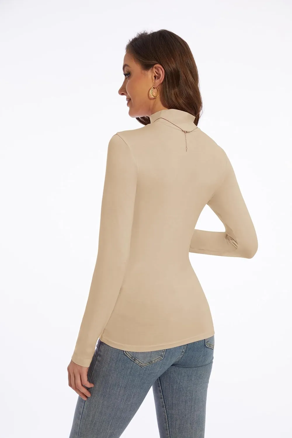 Womens Long Sleeve Mock Turtleneck Lightweight Shirts Slim Fitted Base Layer Tee Tops High Neck Undershirt