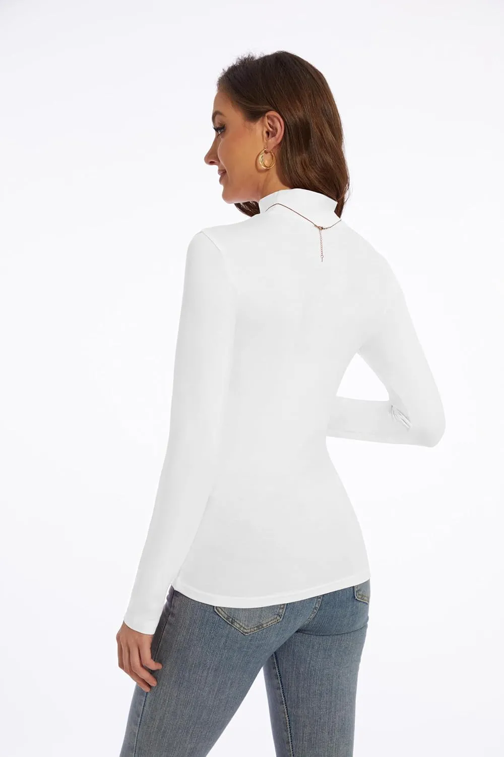 Womens Long Sleeve Mock Turtleneck Lightweight Shirts Slim Fitted Base Layer Tee Tops High Neck Undershirt