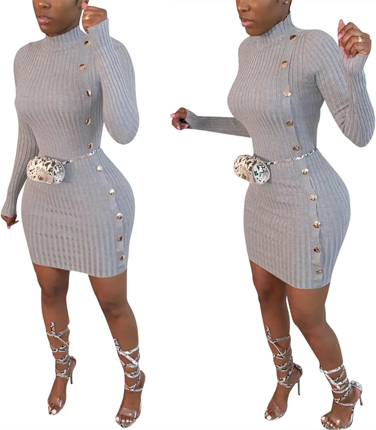 Women's Long Sleeve Turtleneck Bodycon Sweater Dress Slim Fit Ribbed Knit Midi Dress Trendy Outfits 2024 Fall