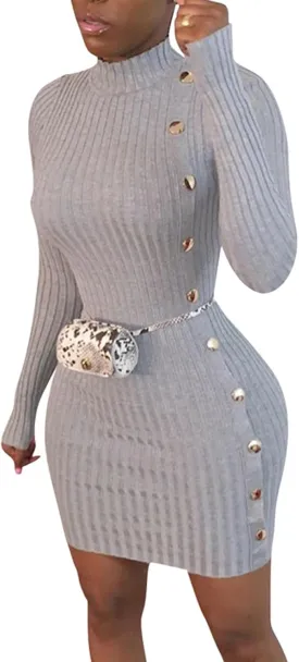 Women's Long Sleeve Turtleneck Bodycon Sweater Dress Slim Fit Ribbed Knit Midi Dress Trendy Outfits 2024 Fall