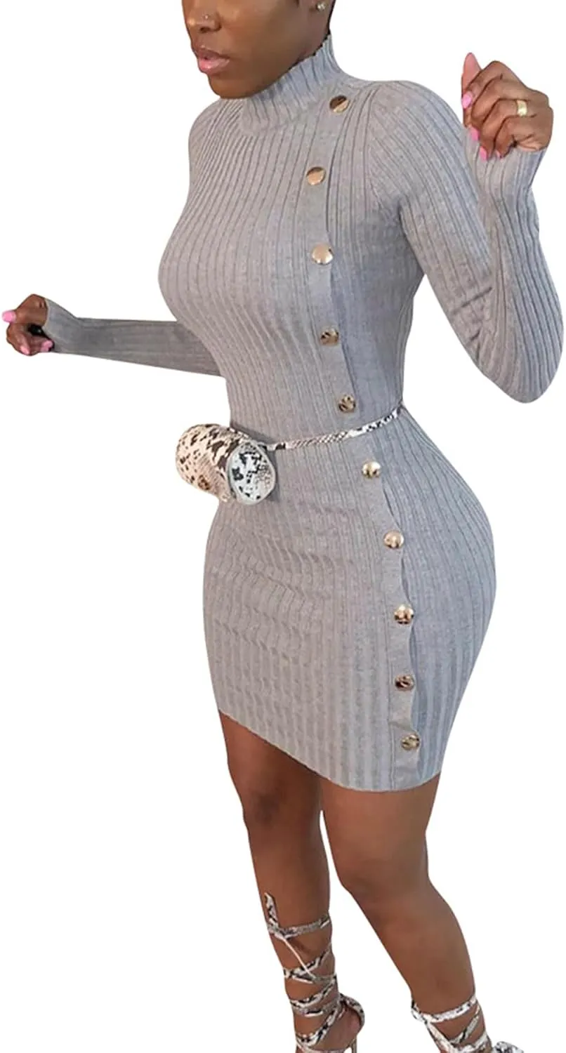 Women's Long Sleeve Turtleneck Bodycon Sweater Dress Slim Fit Ribbed Knit Midi Dress Trendy Outfits 2024 Fall