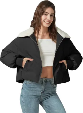 Women's Winter Puffer Jacket Cropped Coat Long Sleeve Warm Jackets Short Outerwear
