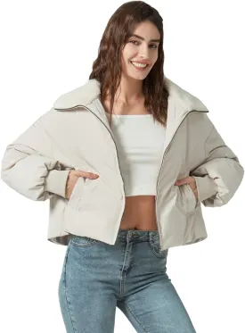 Women's Winter Puffer Jacket Cropped Coat Long Sleeve Warm Jackets Short Outerwear