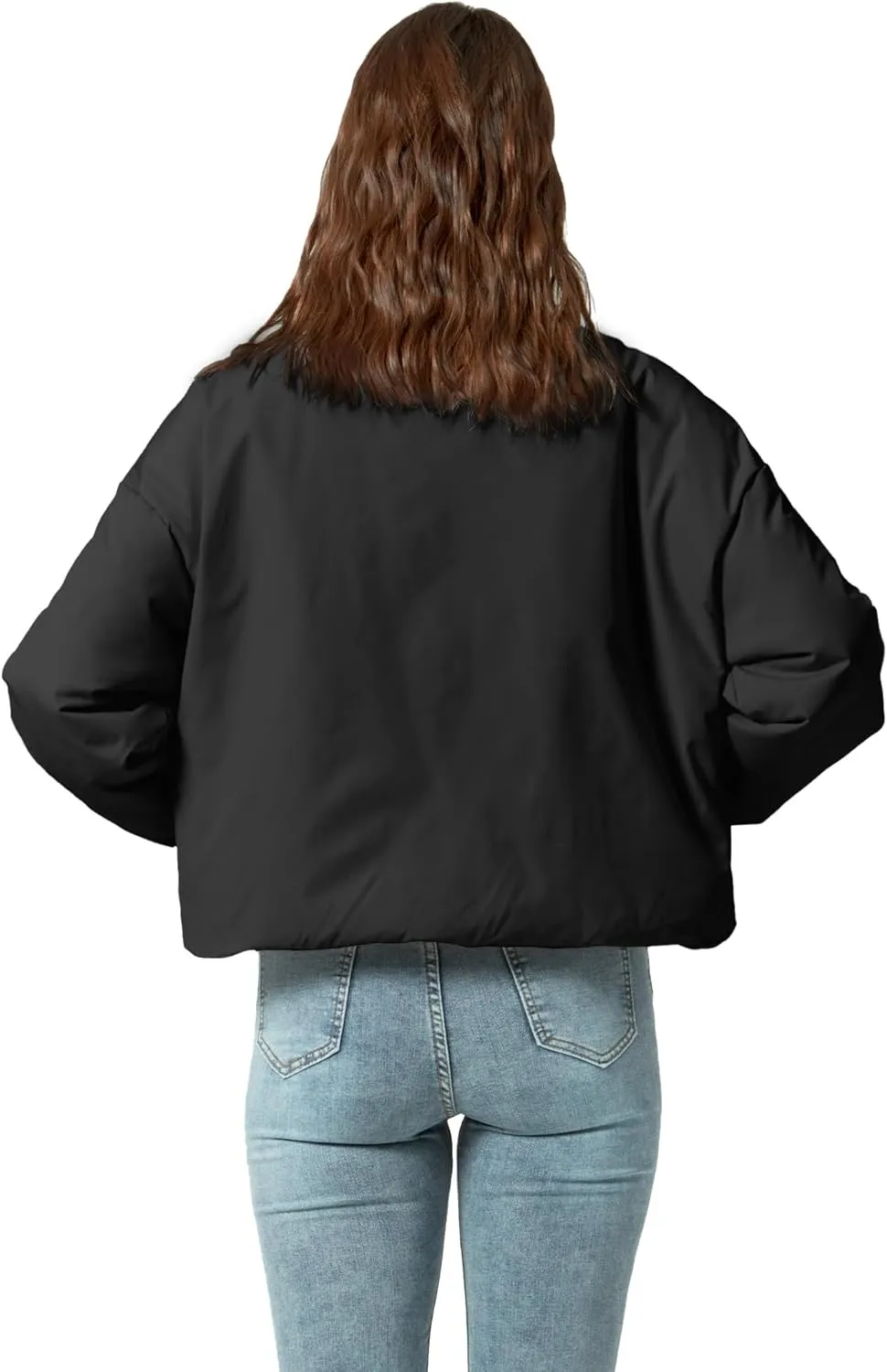 Women's Winter Puffer Jacket Cropped Coat Long Sleeve Warm Jackets Short Outerwear