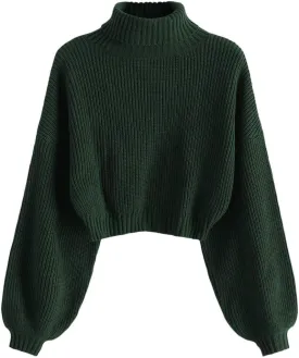 ZAFUL Women's Pullover Sweater Drop Shoulder Plain Knitted Cropped Sweater Pullover Solid Long Sleeve Cropped Tops
